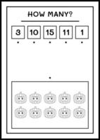 combien de masque de citrouille, jeu pour enfants. illustration vectorielle, feuille de calcul imprimable vecteur