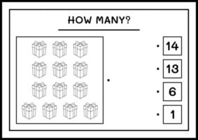 combien de coffret cadeau, jeu pour enfants. illustration vectorielle, feuille de calcul imprimable vecteur