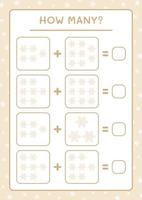 combien de flocon de neige, jeu pour les enfants. illustration vectorielle, feuille de calcul imprimable vecteur