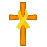 ruban d'or symbole de sensibilisation au cancer infantile sur une croix vecteur