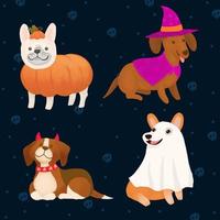 joyeux halloween, chiens en costumes de monstres, fête d'halloween. vecteur