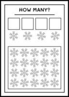 combien de flocon de neige, jeu pour les enfants. illustration vectorielle, feuille de calcul imprimable vecteur