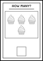 combien de cup cake, jeu pour enfants. illustration vectorielle, feuille de calcul imprimable vecteur