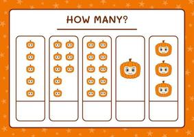 combien de masque de citrouille, jeu pour enfants. illustration vectorielle, feuille de calcul imprimable vecteur