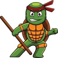 illustration de mascotte de tortue avec pose de ninja vecteur