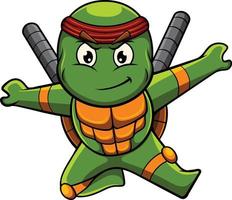 illustration de mascotte de tortue avec pose de ninja vecteur