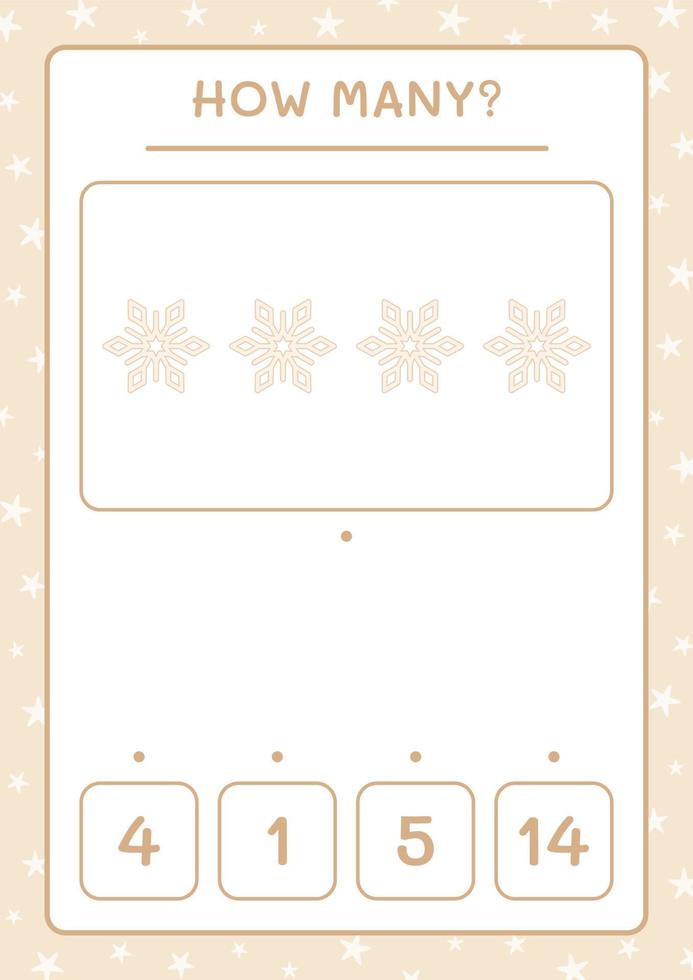 quantos floco de neve, jogo para crianças. ilustração vetorial, planilha para impressão vetor