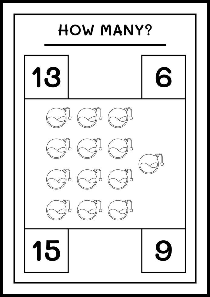 quantas garrafa de poção, jogo para crianças. ilustração vetorial, planilha para impressão vetor