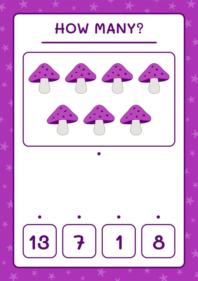 quantos cogumelos, jogo para crianças. ilustração vetorial, planilha para impressão vetor
