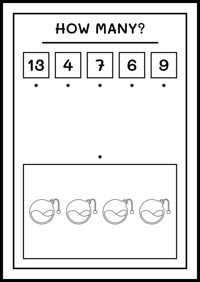 quantas garrafa de poção, jogo para crianças. ilustração vetorial, planilha para impressão vetor