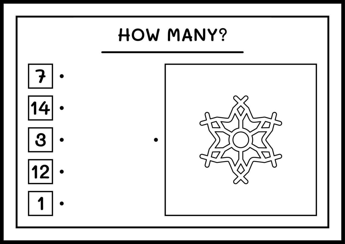 quantos floco de neve, jogo para crianças. ilustração vetorial, planilha para impressão vetor