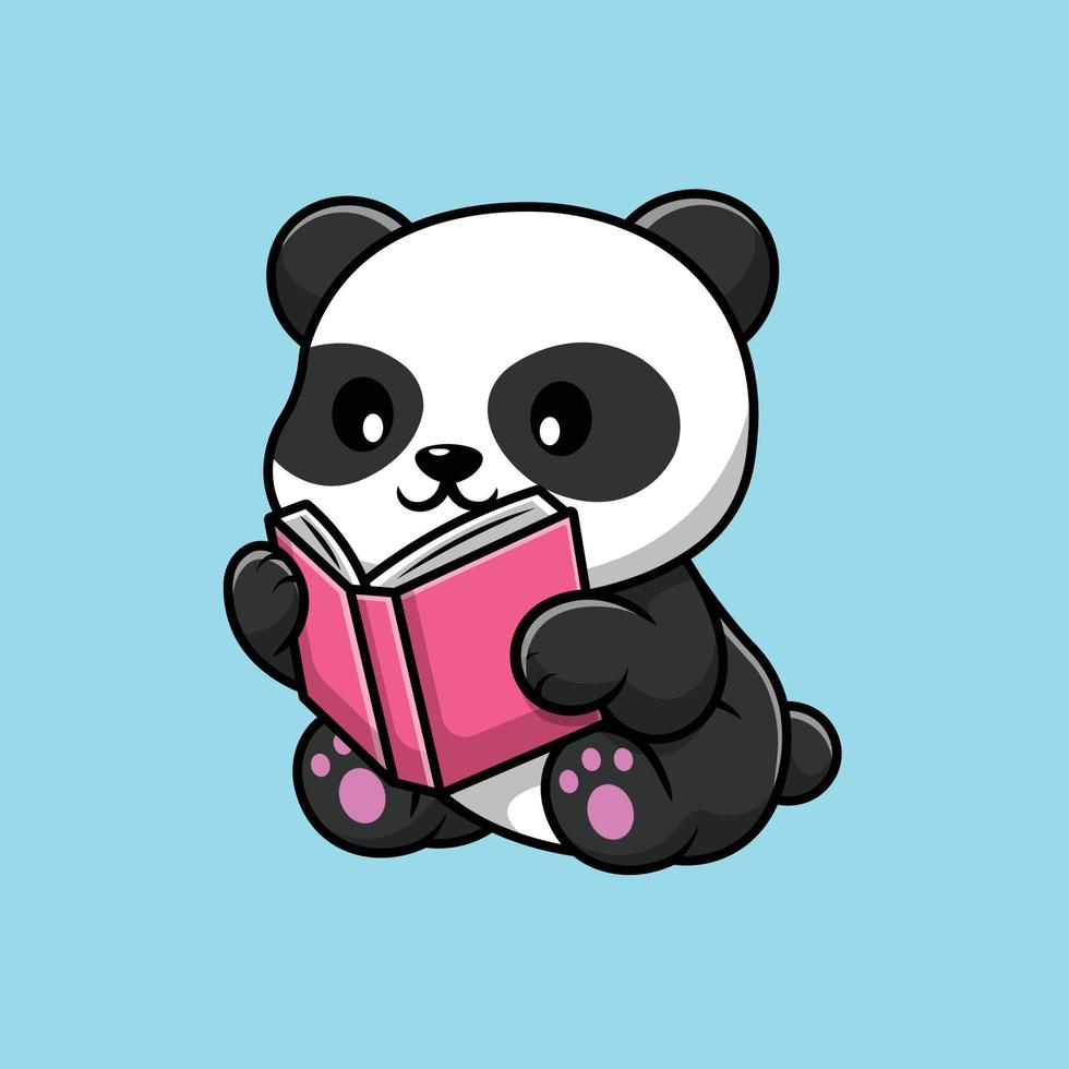 panda bonito lendo livro cartoon ilustração ícone do vetor. conceito de desenho animado plano de educação animal vetor