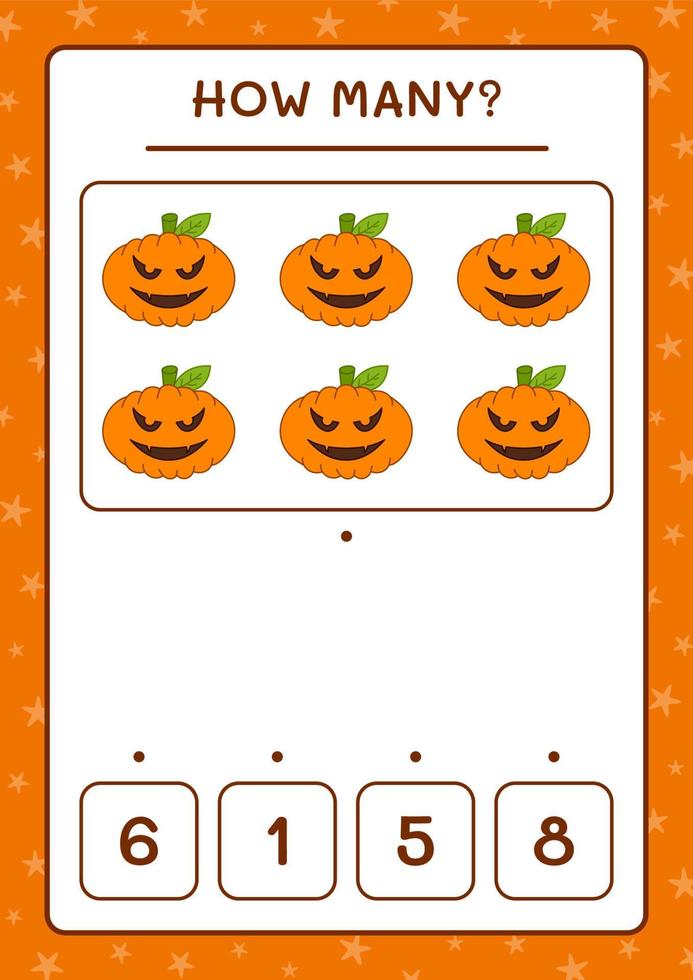 quantas abóboras, jogo para crianças. ilustração vetorial, planilha para impressão vetor