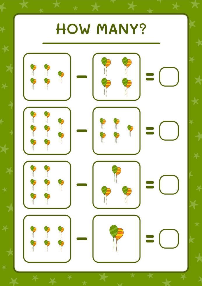 quantos balão, jogo para crianças. ilustração vetorial, planilha para impressão vetor