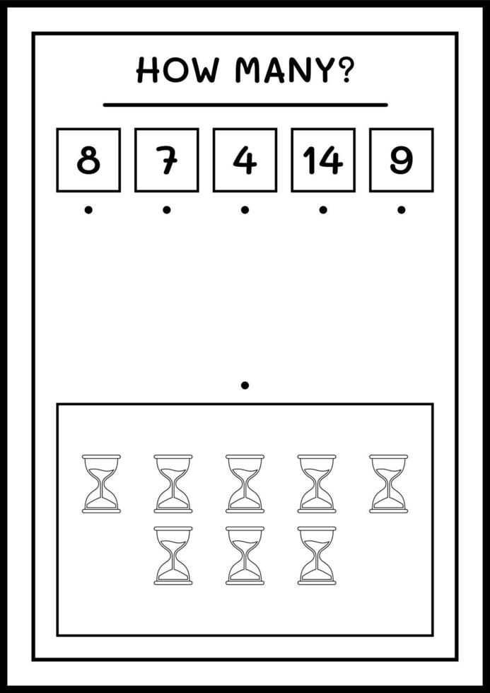 quantas ampulhetas, jogo para crianças. ilustração vetorial, planilha para impressão vetor