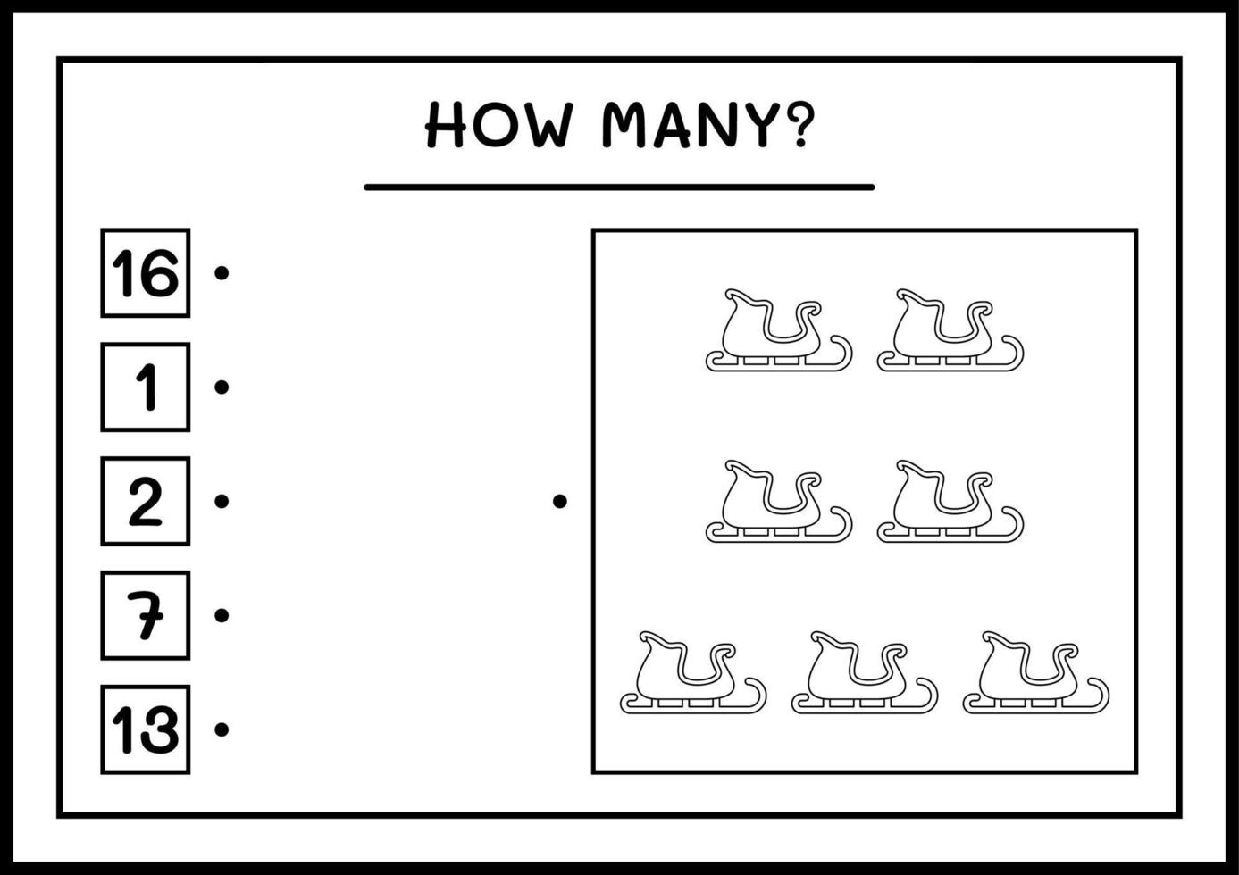 quantos trenó de papai noel, jogo para crianças. ilustração vetorial, planilha para impressão vetor