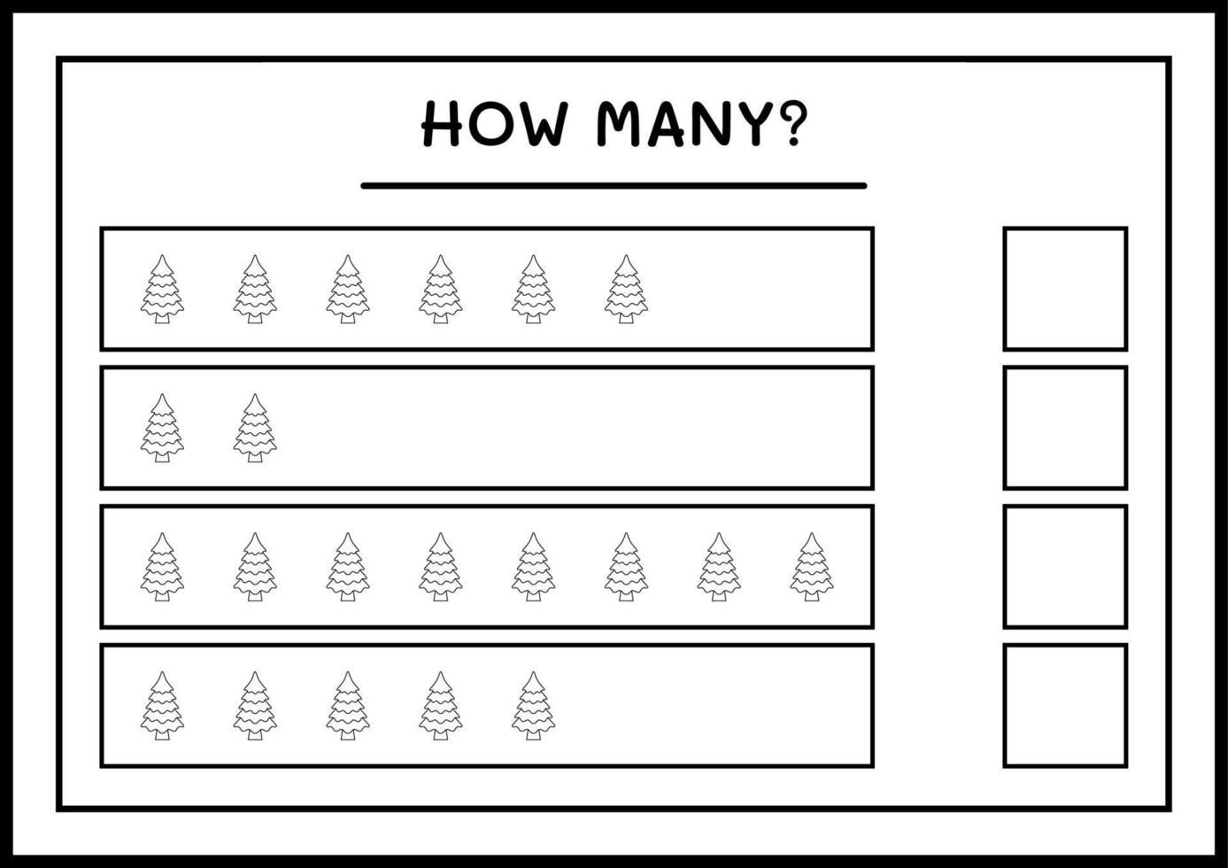 quantas árvore de natal, jogo para crianças. ilustração vetorial, planilha para impressão vetor