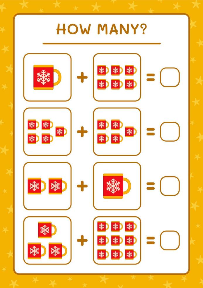 quantas caneca de natal, jogo para crianças. ilustração vetorial, planilha para impressão vetor