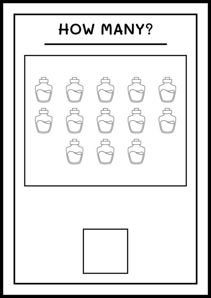 quantas garrafa de poção, jogo para crianças. ilustração vetorial, planilha para impressão vetor