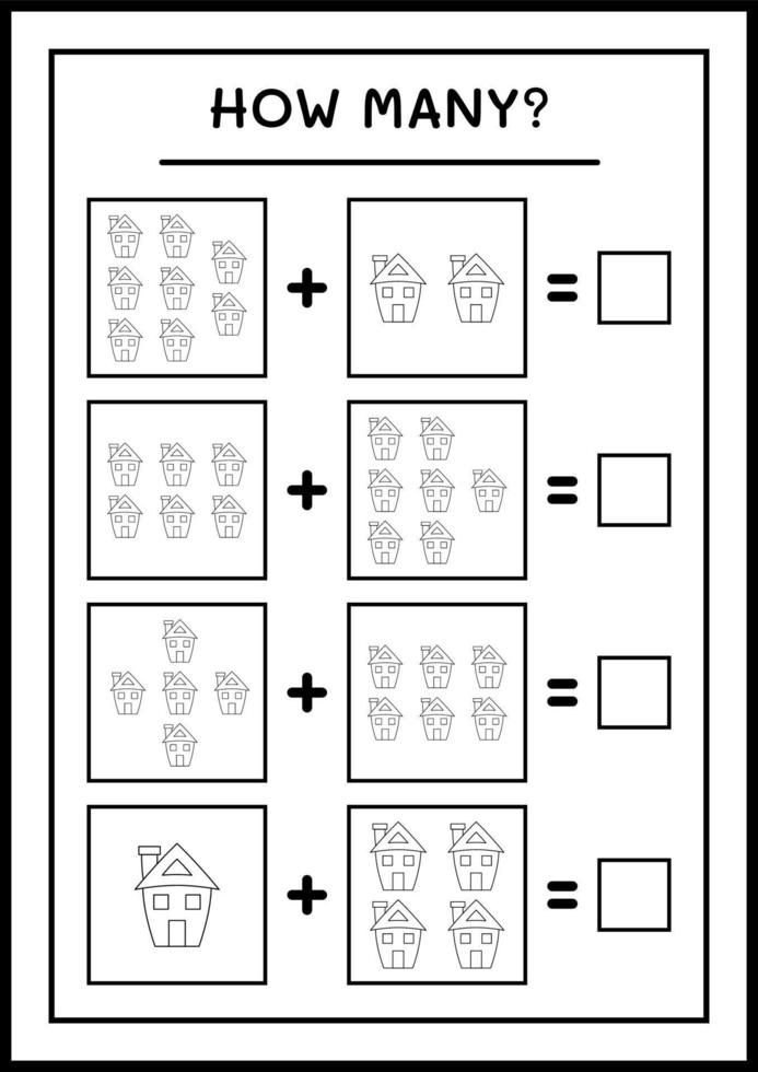 quantas casa, jogo para crianças. ilustração vetorial, planilha para impressão vetor