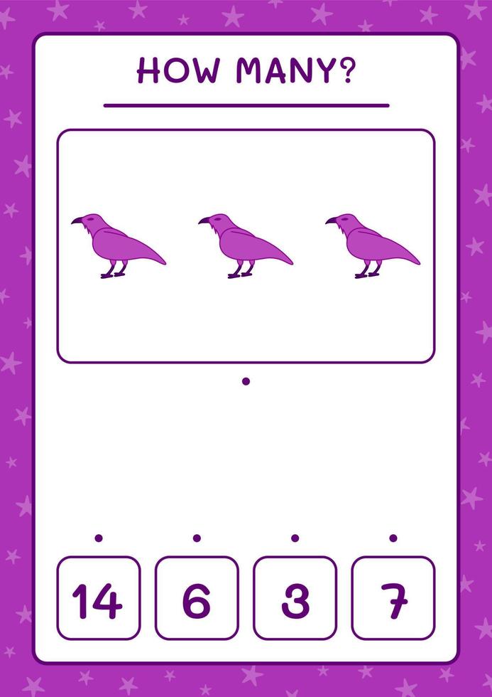 quantos corvos, jogo para crianças. ilustração vetorial, planilha para impressão vetor