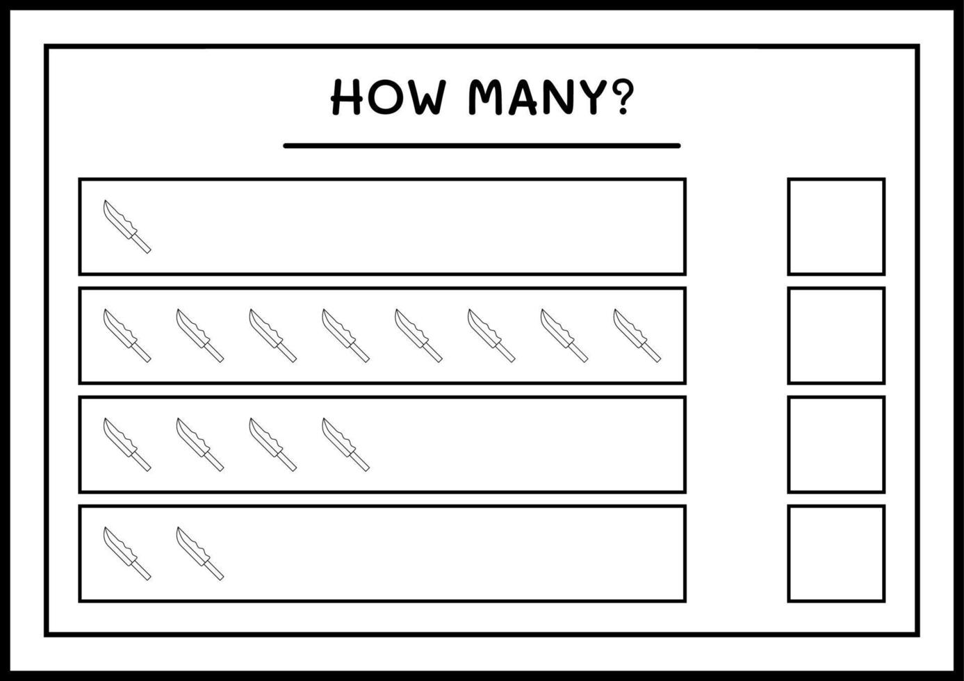 quantas faca, jogo para crianças. ilustração vetorial, planilha para impressão vetor