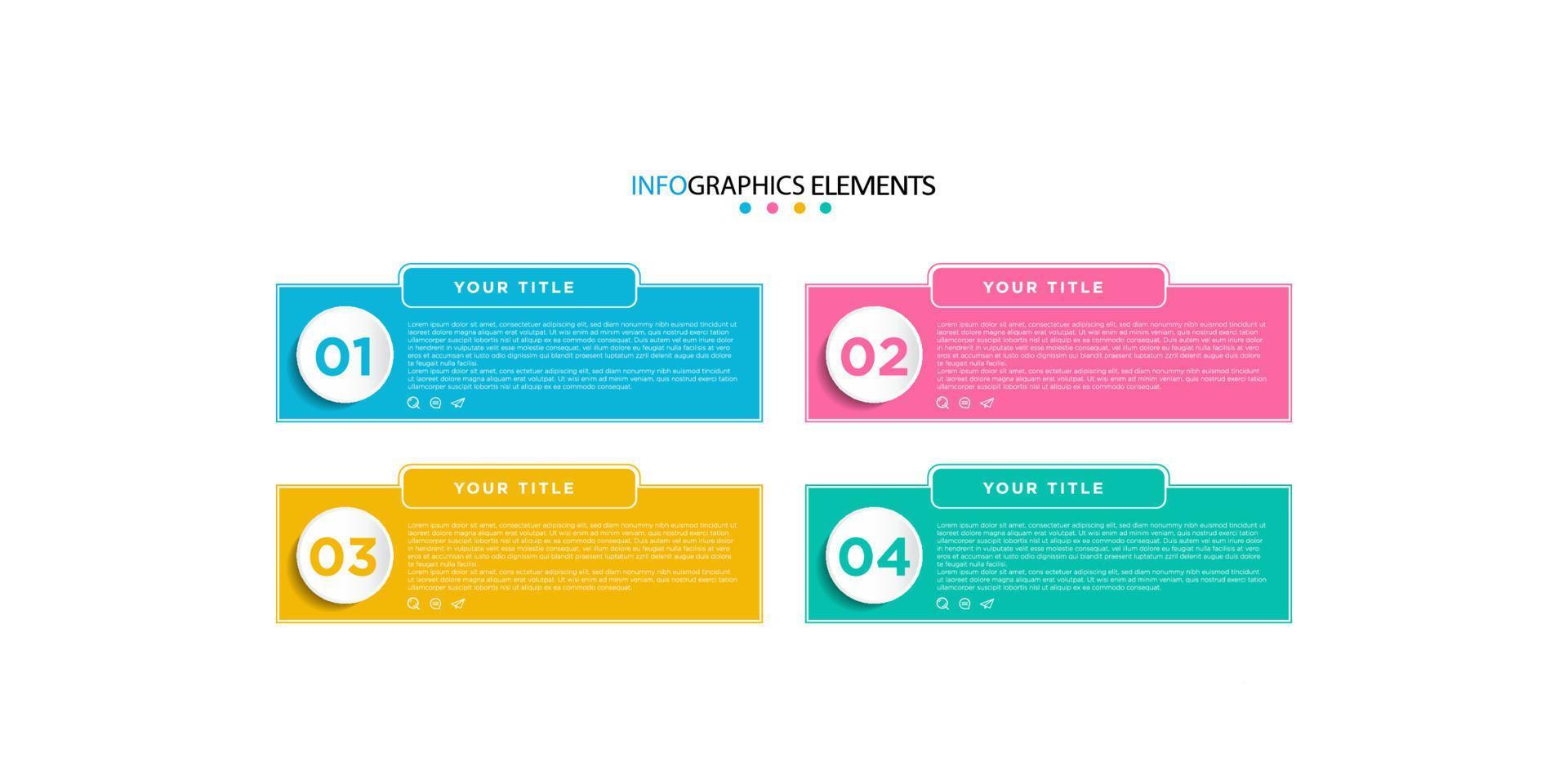 vetor de modelo de design de infográfico de negócios moderno com ícones e 4 opções ou etapas. pode ser usado para diagrama de processo, apresentações, layout de fluxo de trabalho, banner, fluxograma, gráfico de informações. eps10