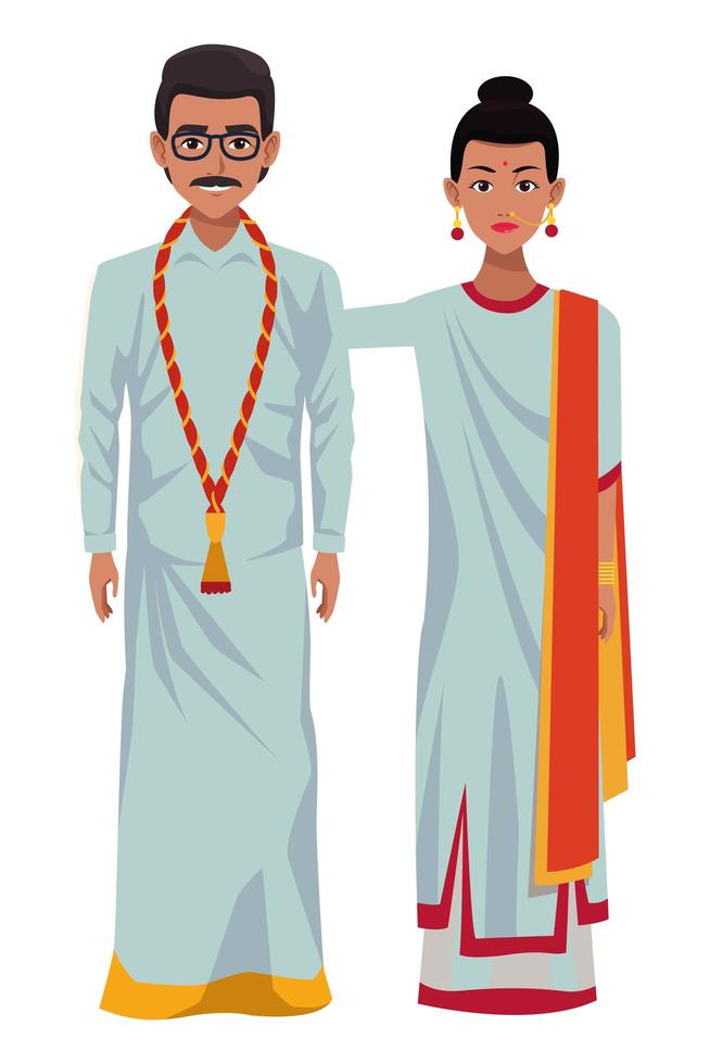 personagem de desenho animado de avatar de casal indiano vetor
