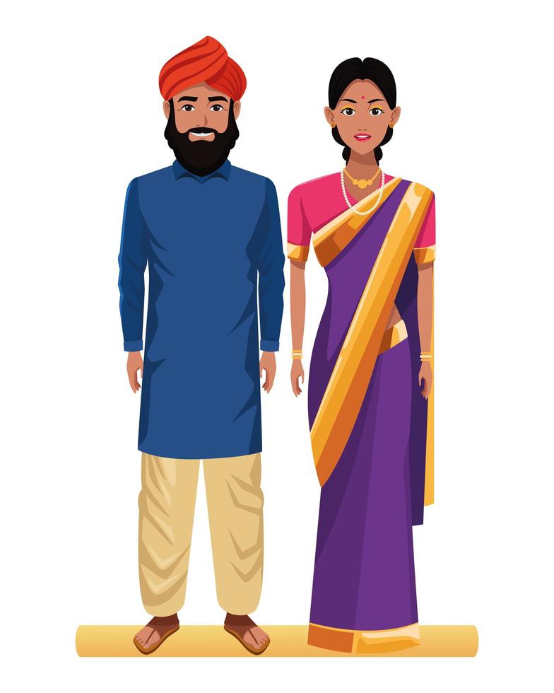 conjunto de caracteres do casal indiano vetor