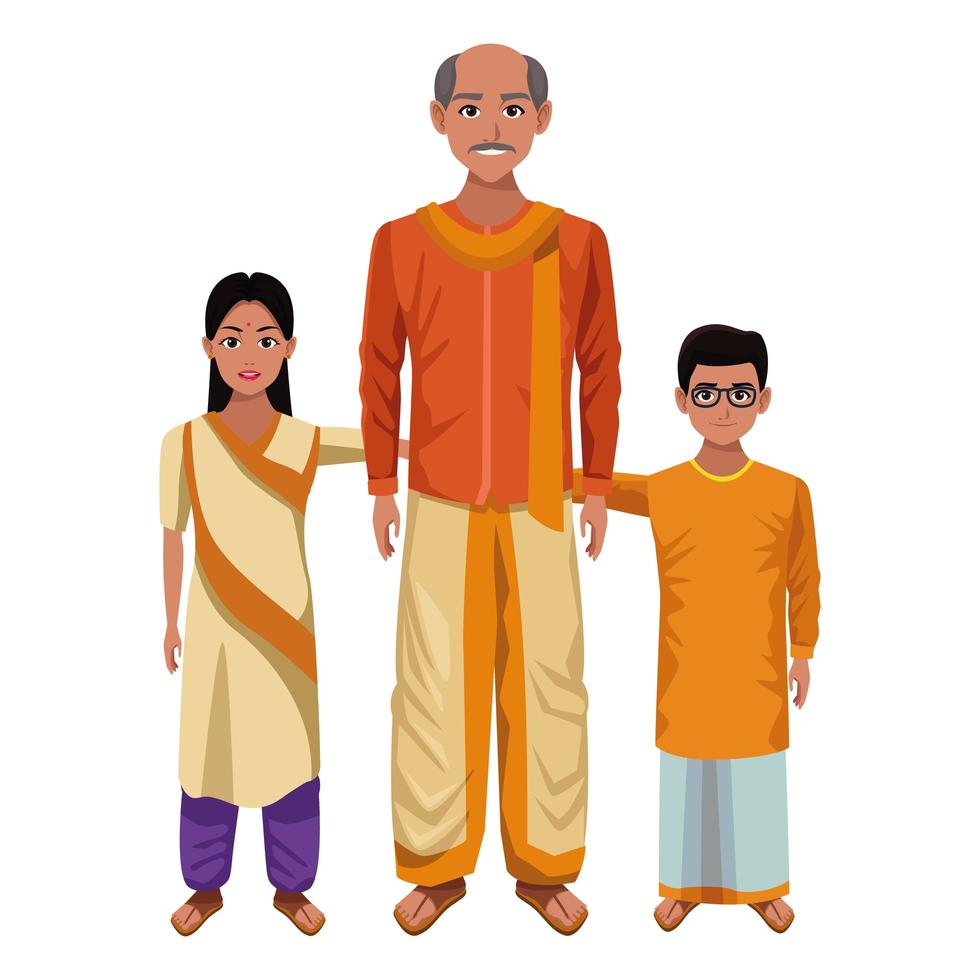 conjunto de caracteres de família indiana vetor