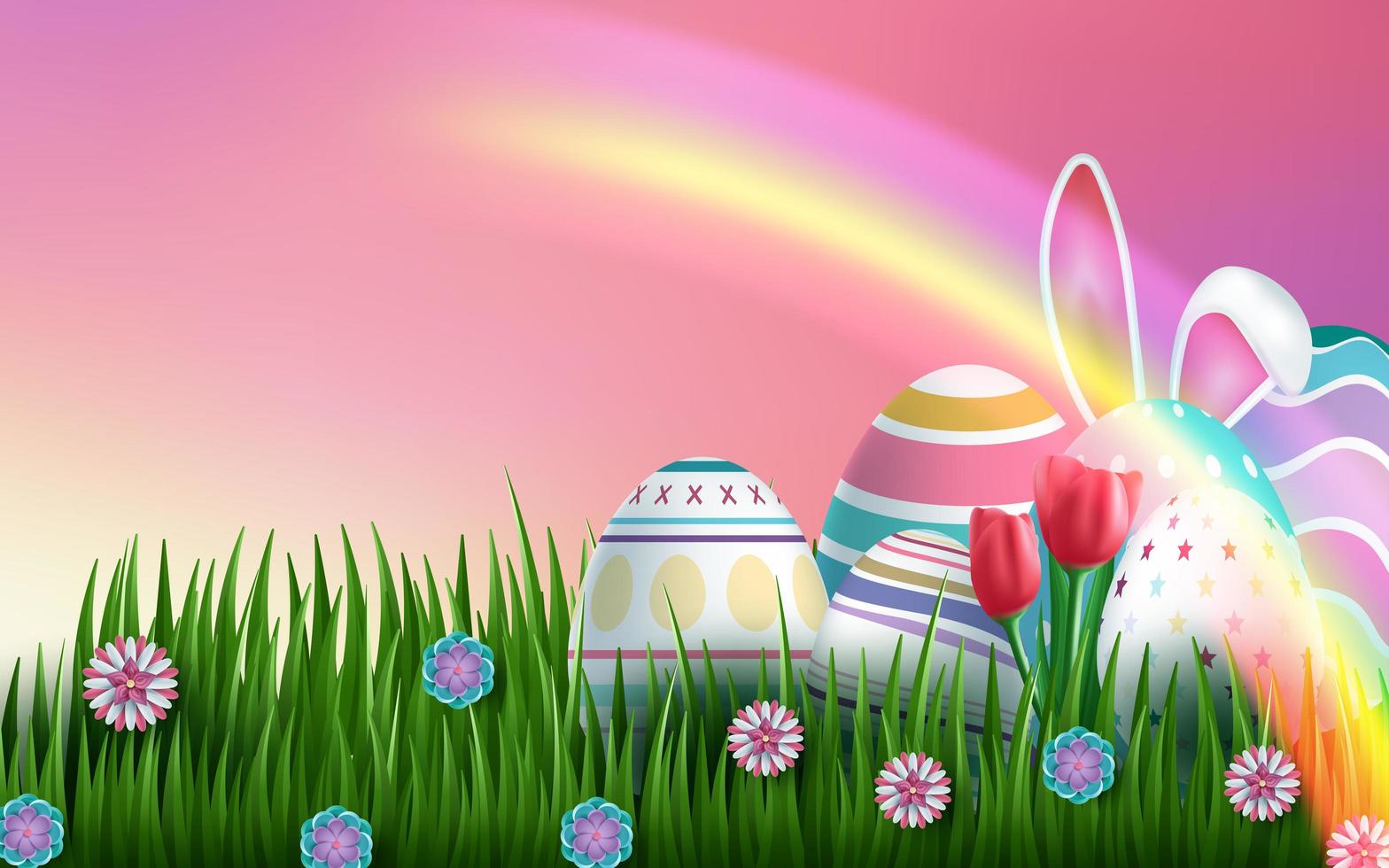 design de cartão de Páscoa com ovos e arco-íris vetor