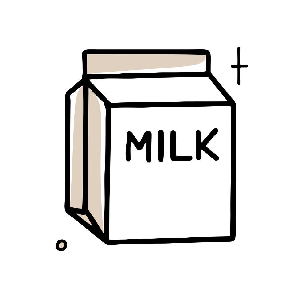 saco de papel de leite doodle clipart em ilustração vetorial preto e bege no estilo desenhado à mão vetor