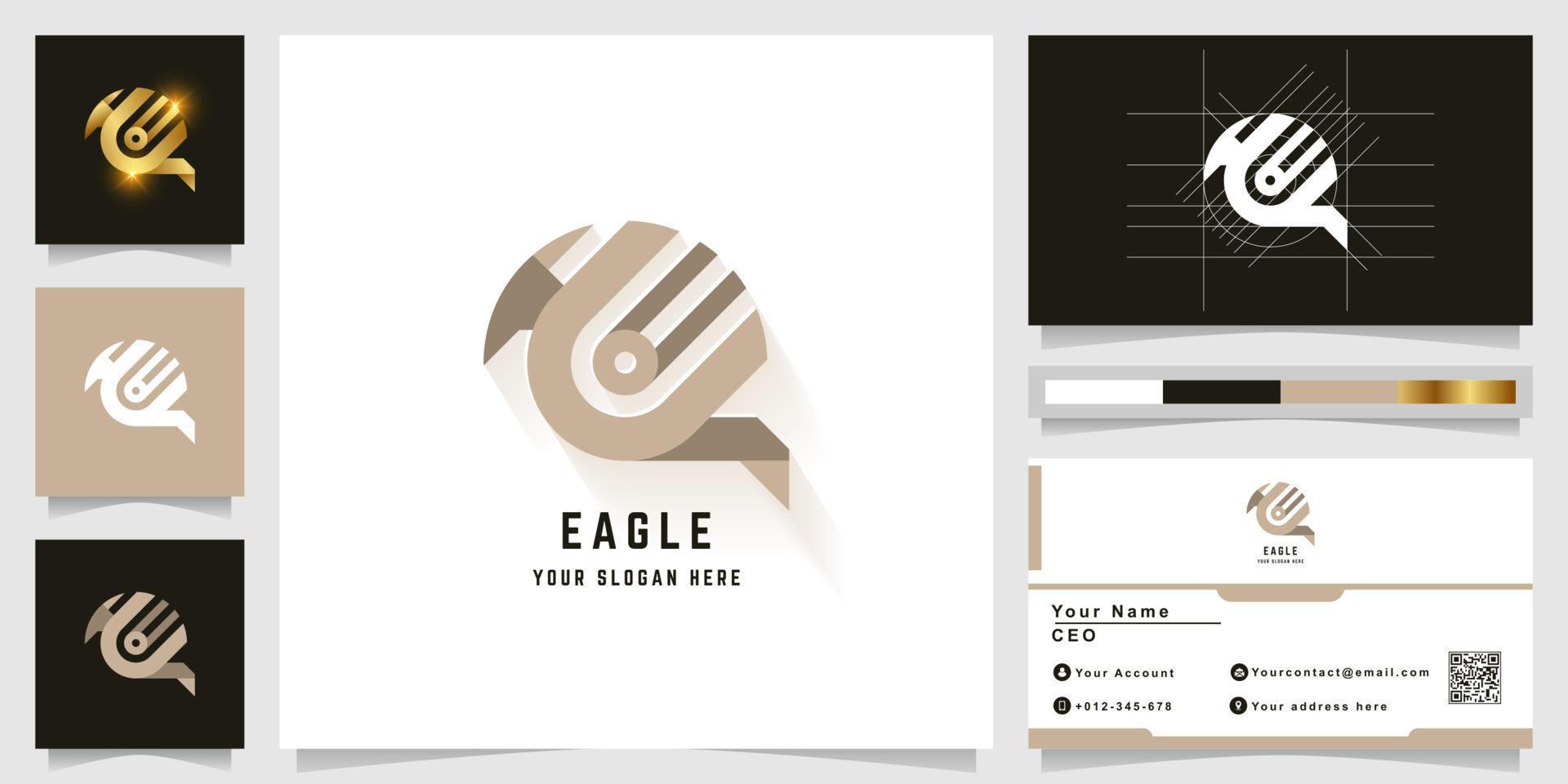 letra u ou logotipo de monograma de águia com design de cartão de visita vetor