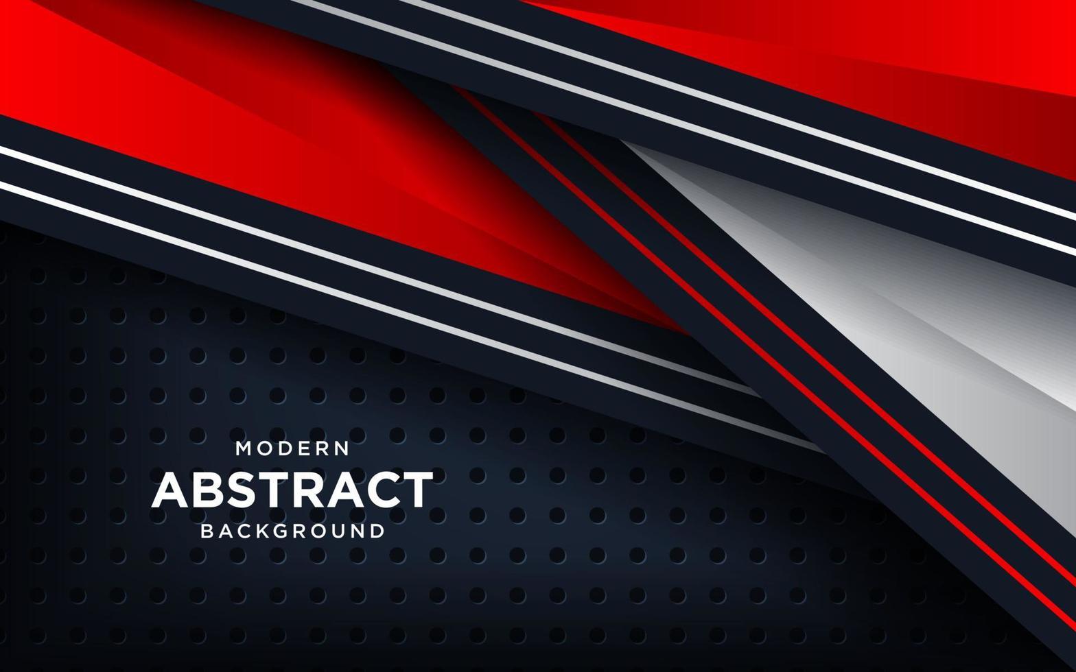 geometria 3d moderna molda preto com bordas vermelhas em fundo escuro. luxuoso vermelho brilhante com efeito metálico. vetor
