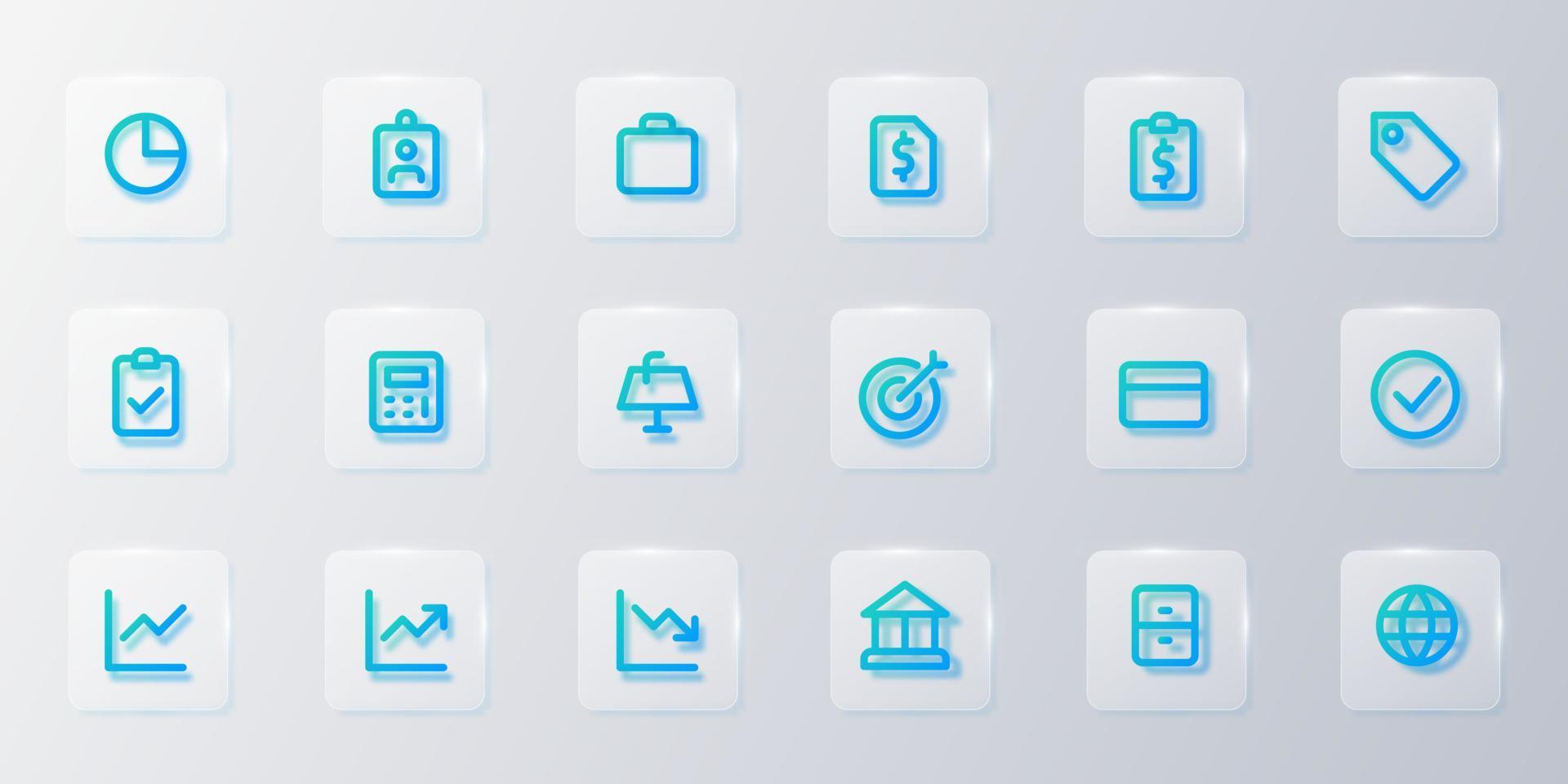 conjunto de ícones de negócios gradiente azul vetor