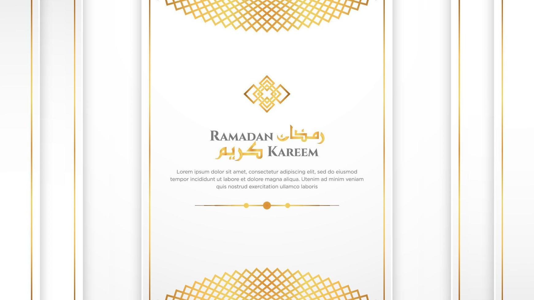 fundo islâmico ramadan kareem de luxo usado para banner de venda, pôster. com padrão árabe, borda islâmica e ornamento decorativo de lanternas penduradas. vetor