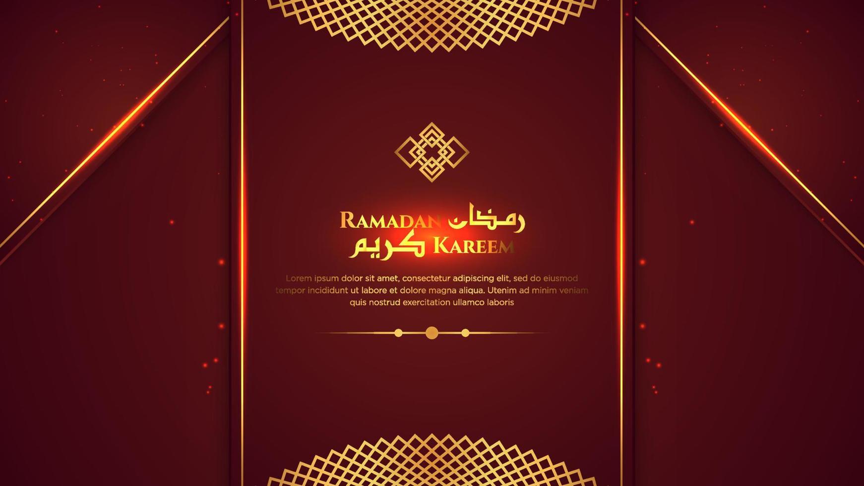 fundo islâmico de ramadan kareem de luxo islâmico elegante vermelho e dourado. com padrão árabe, borda islâmica e ornamento decorativo de lanternas penduradas. vetor