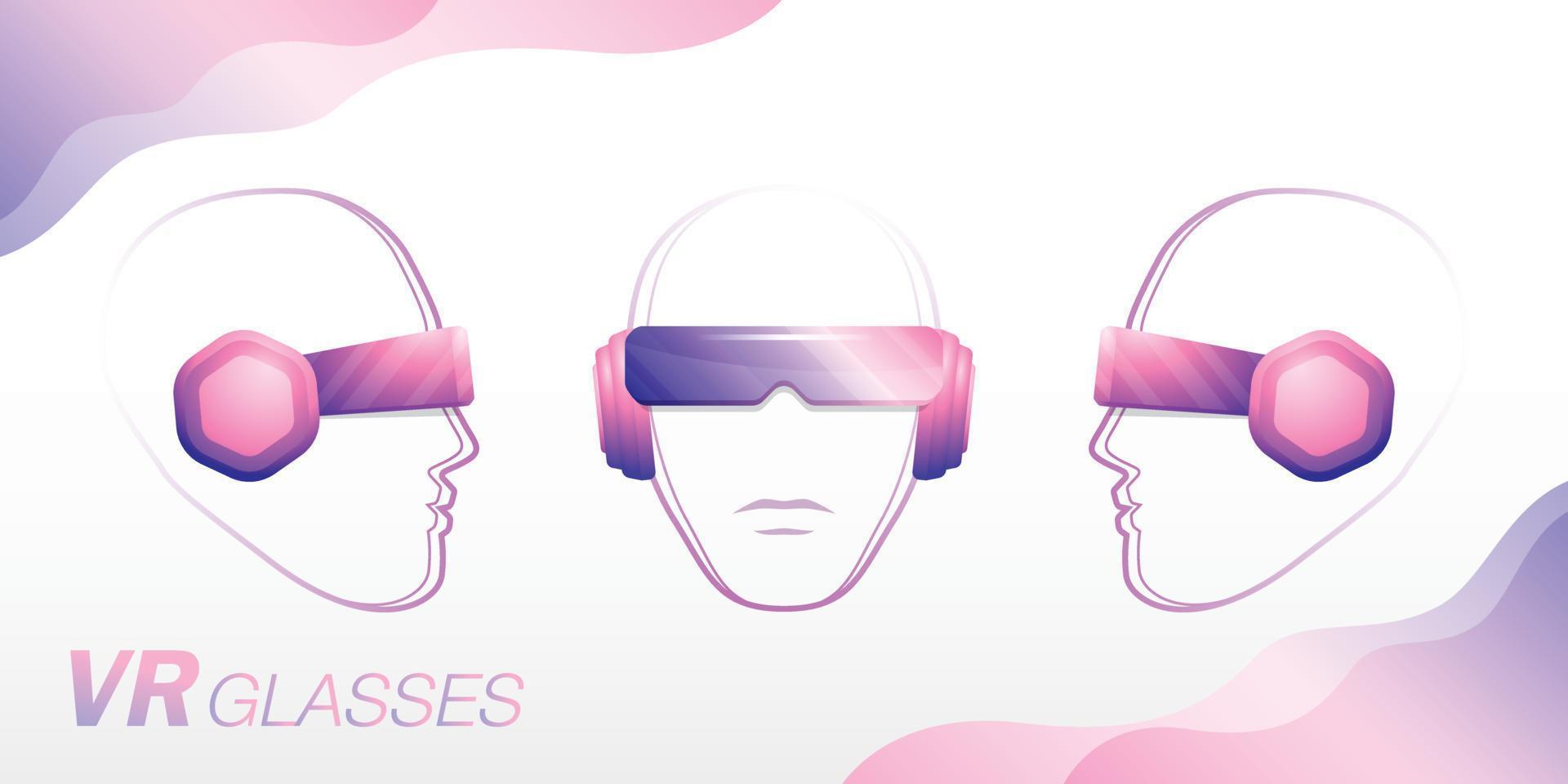 vetor de ilustração futurista de óculos vr em vista frontal e vista lateral