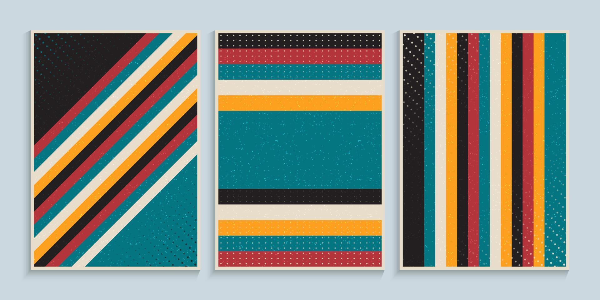 coleção de design de capa vintage com listras em cor retrô vetor