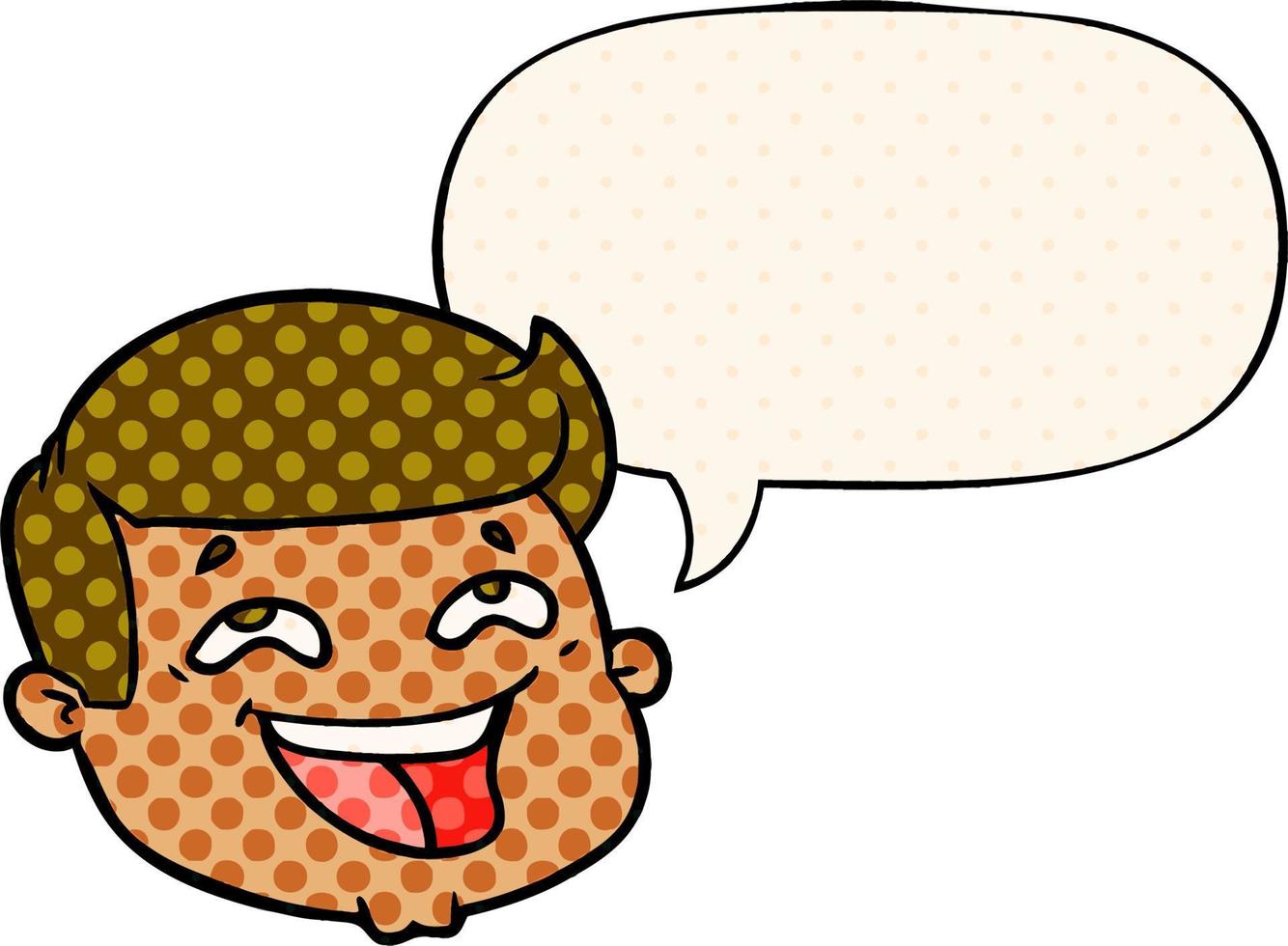 rosto masculino de desenho animado feliz e bolha de fala no estilo de quadrinhos vetor