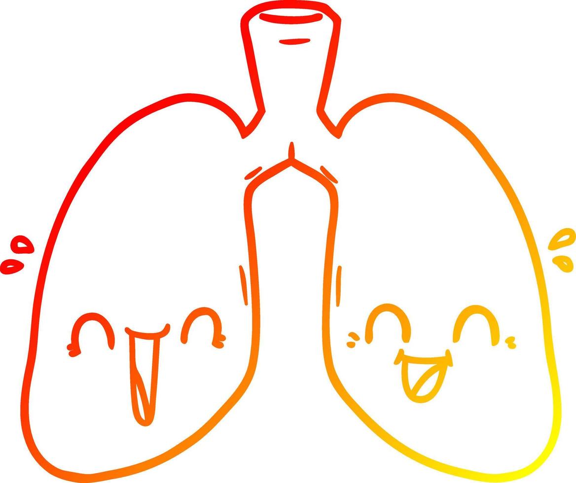 desenho de linha de gradiente quente desenhos animados pulmões felizes vetor