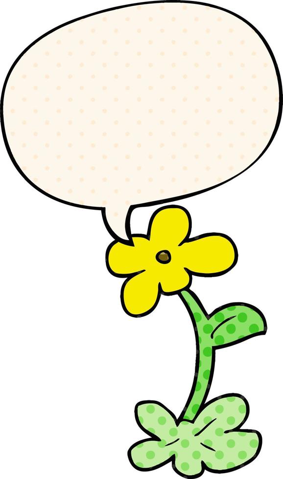 flor de desenho animado e bolha de fala no estilo de quadrinhos vetor