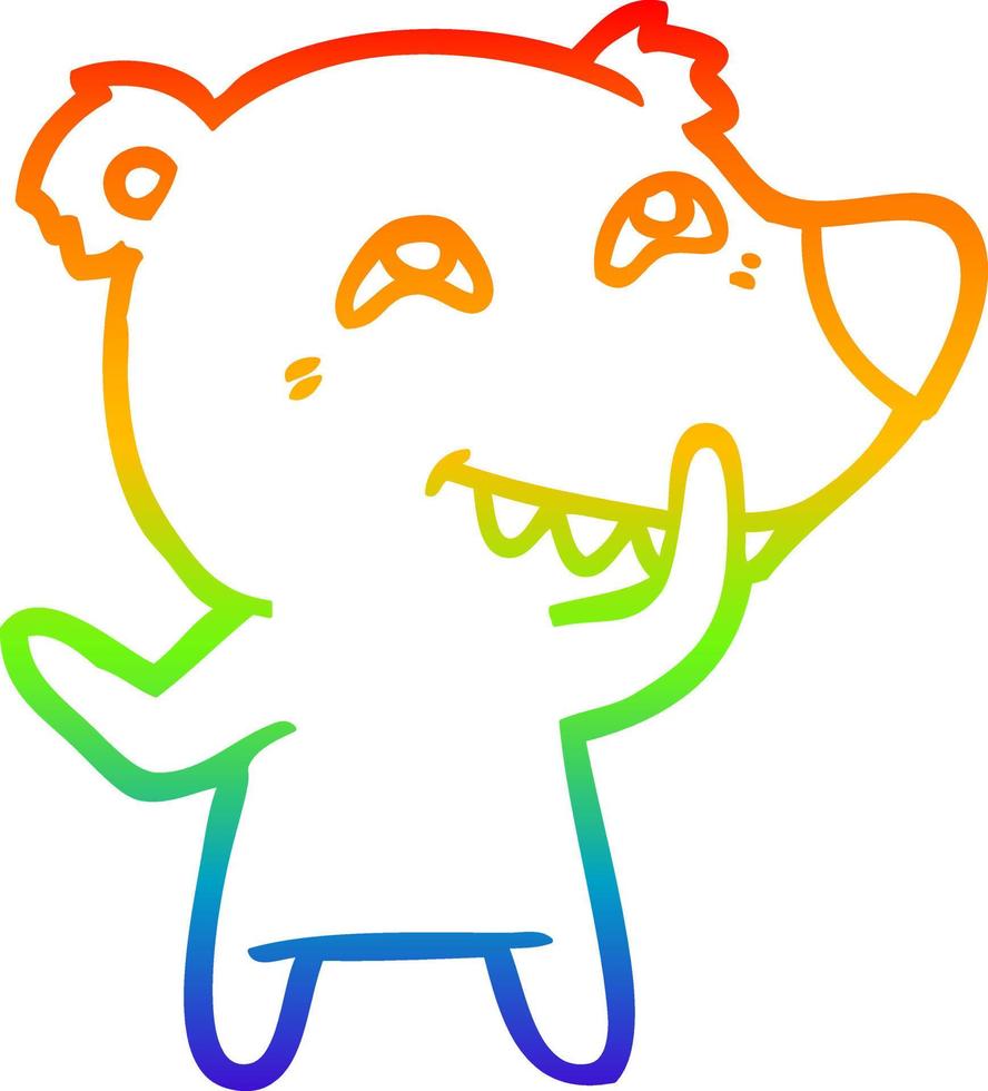 desenho de linha gradiente arco-íris urso de desenho animado mostrando os dentes vetor