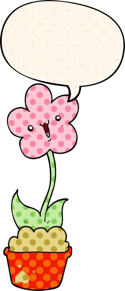 flor de desenho animado bonito e bolha de fala no estilo de quadrinhos vetor