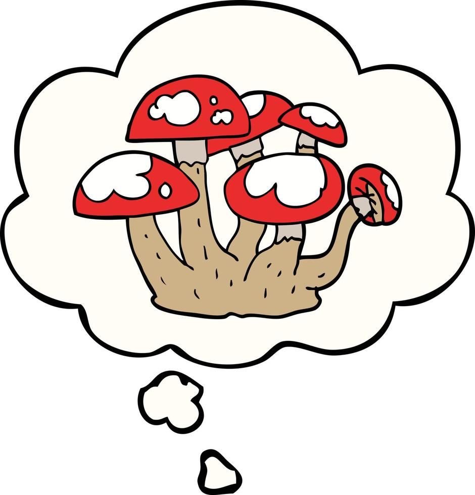 cogumelos de desenho animado e balão de pensamento vetor
