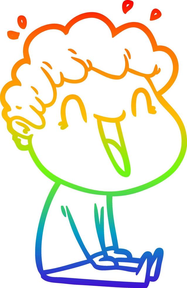 desenho de linha gradiente arco-íris desenho animado homem feliz rindo vetor