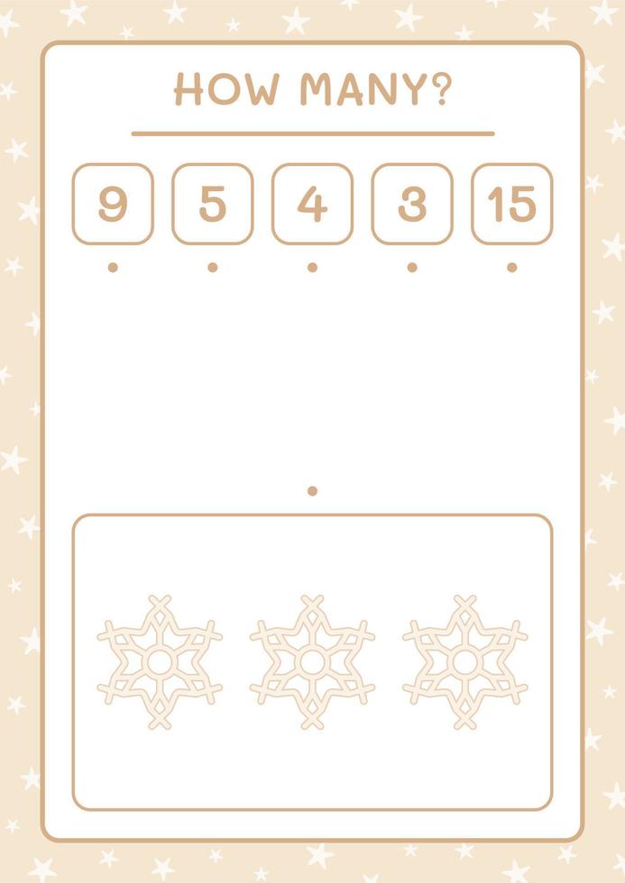 quantos floco de neve, jogo para crianças. ilustração vetorial, planilha para impressão vetor
