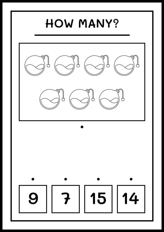 quantas garrafa de poção, jogo para crianças. ilustração vetorial, planilha para impressão vetor