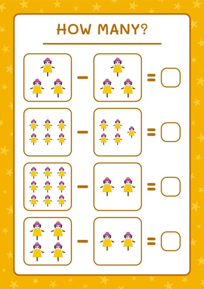 quantos espantalho, jogo para crianças. ilustração vetorial, planilha para impressão vetor