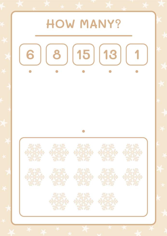 quantos floco de neve, jogo para crianças. ilustração vetorial, planilha para impressão vetor